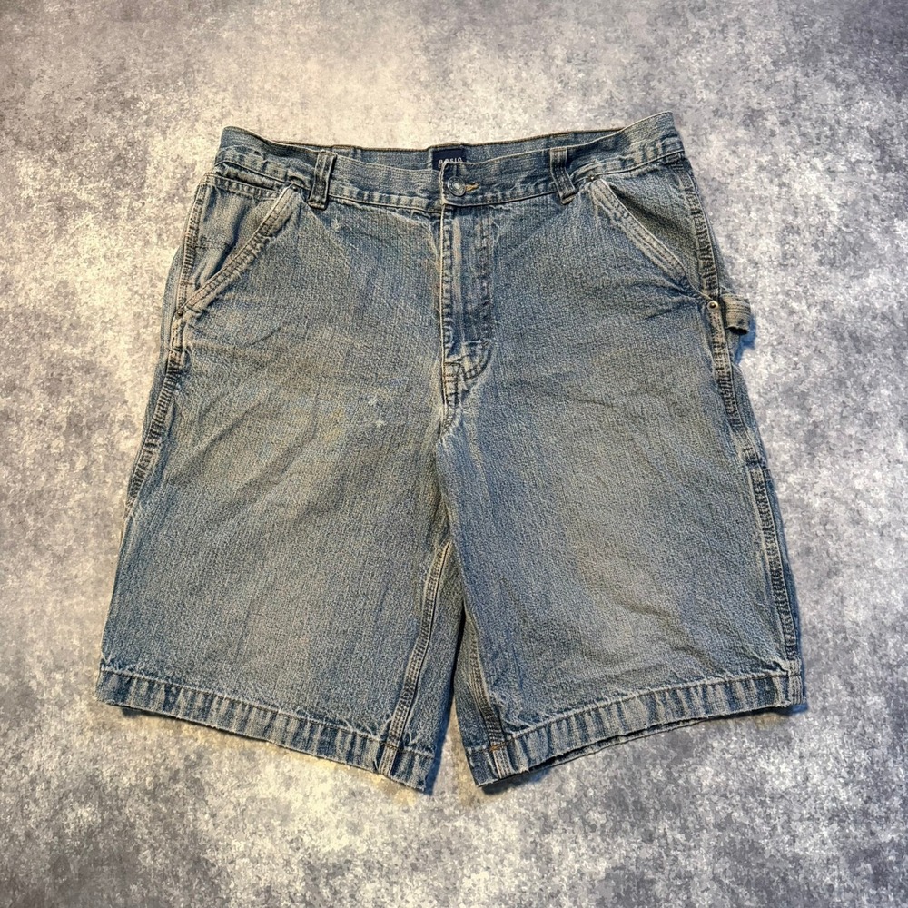 Vintage Basic Editions Mens Carpenter Denim Jean Shorts Blue 34 Workwear Utility